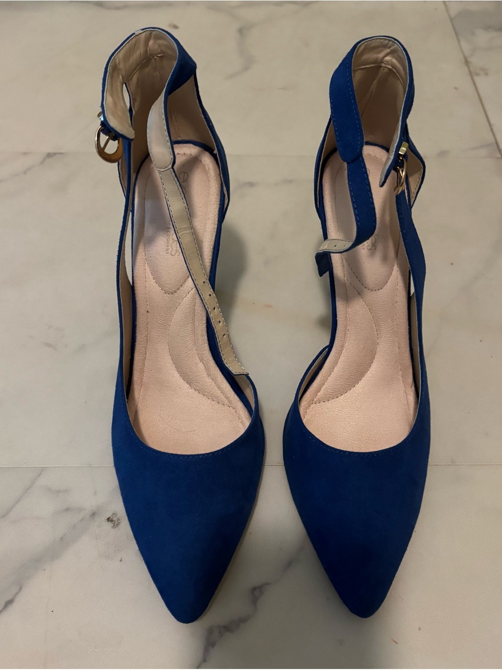 eva mendes for New York & Company Royal Blue Pointed Toe Ankle Strap Heels